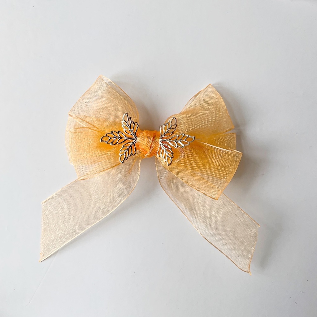 オーガンジーリボンと葉のヘアクリップ