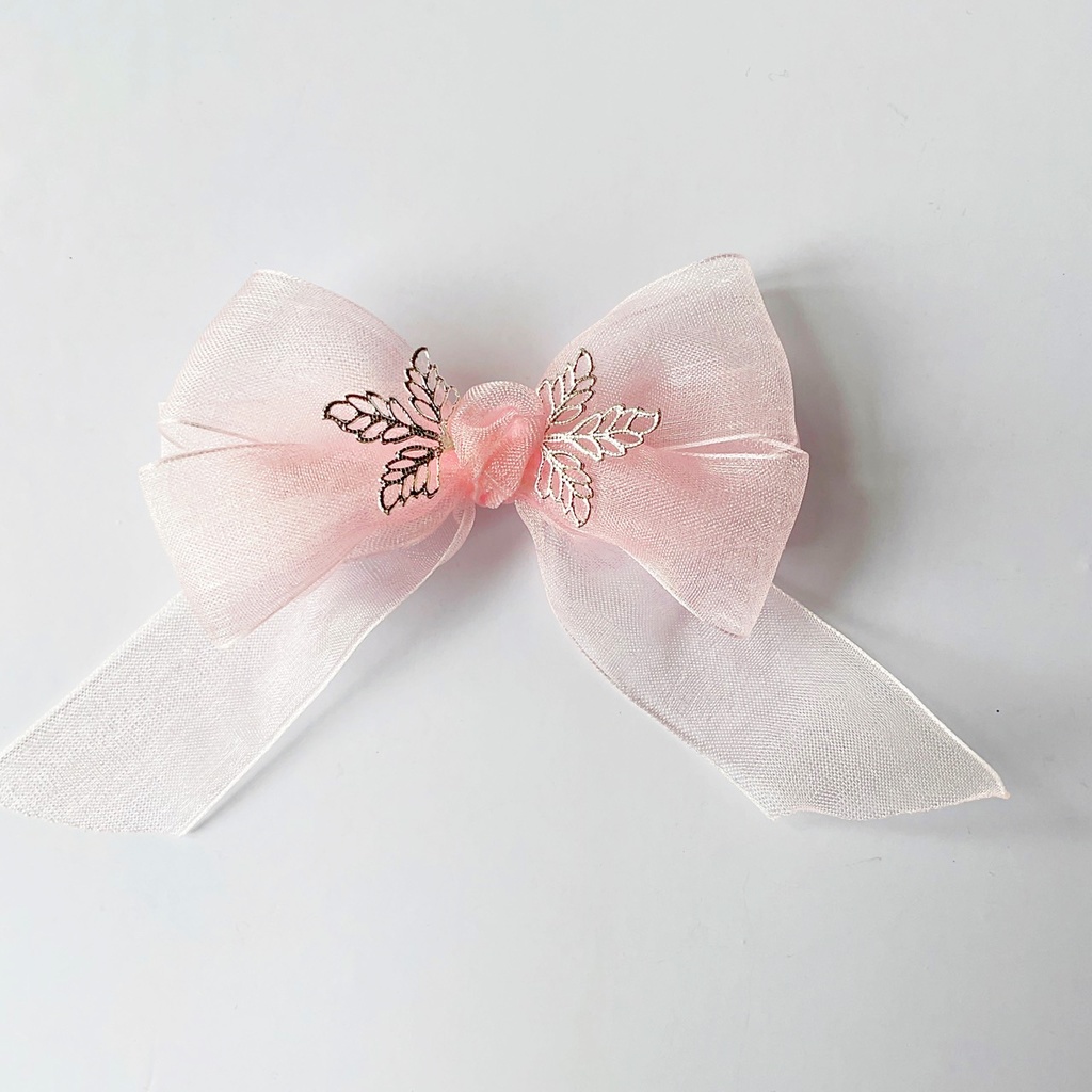 オーガンジーリボンと葉のヘアクリップ