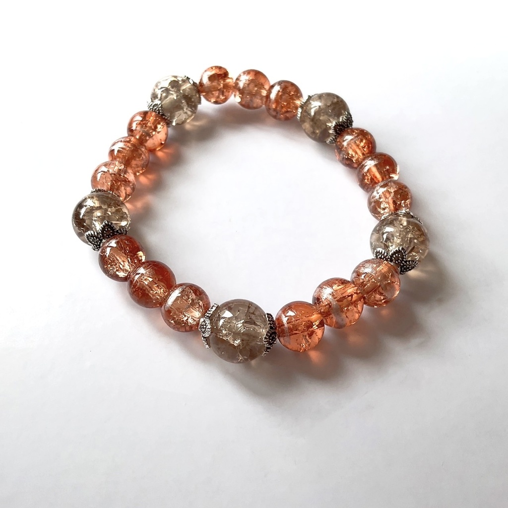 天然石風クラック ガラスビーズのブレスレット