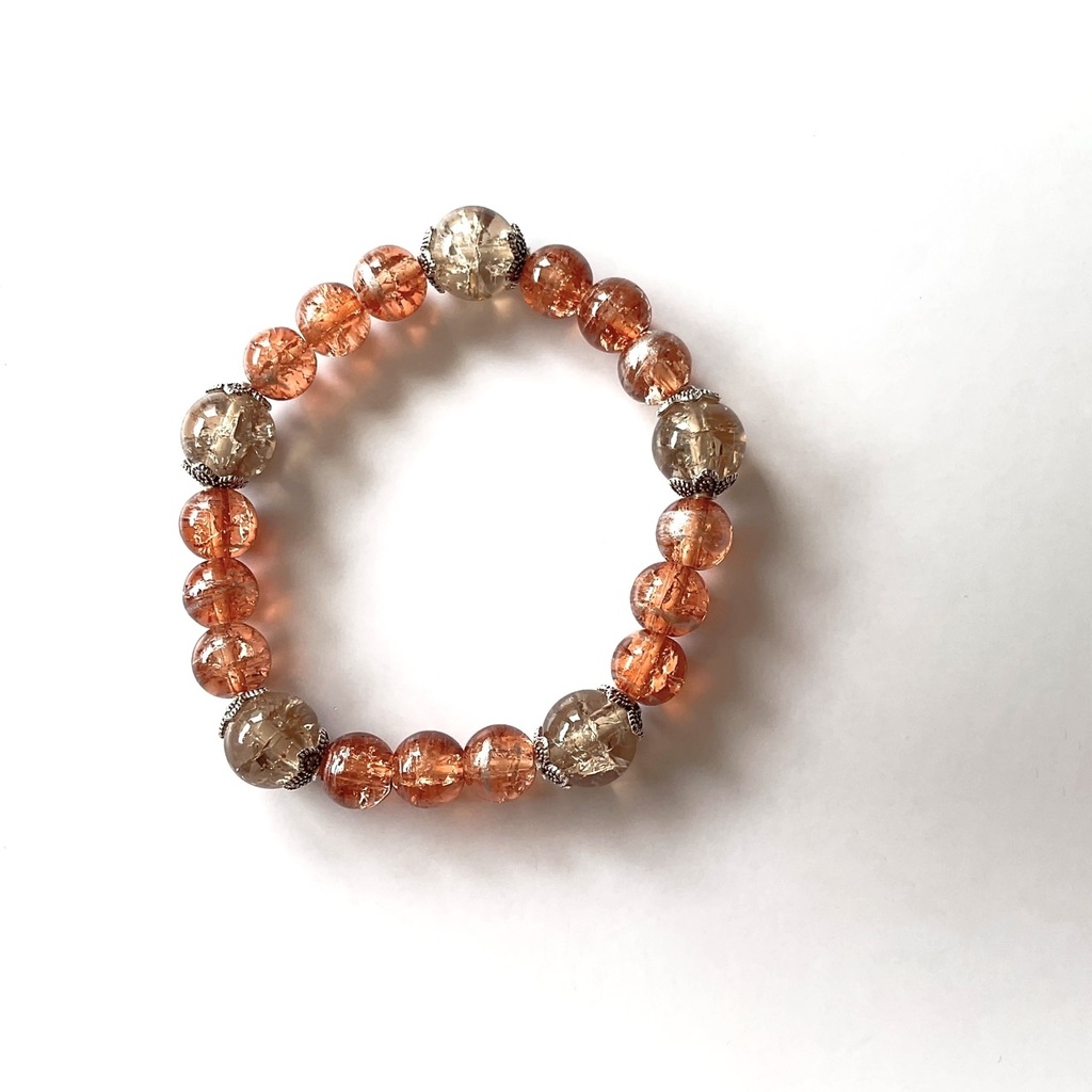 天然石風クラック ガラスビーズのブレスレット