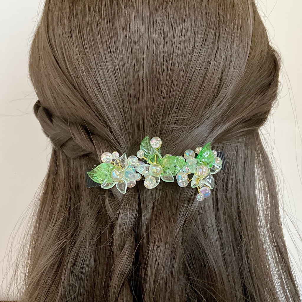 若葉の雫バレッタ［little bloom］