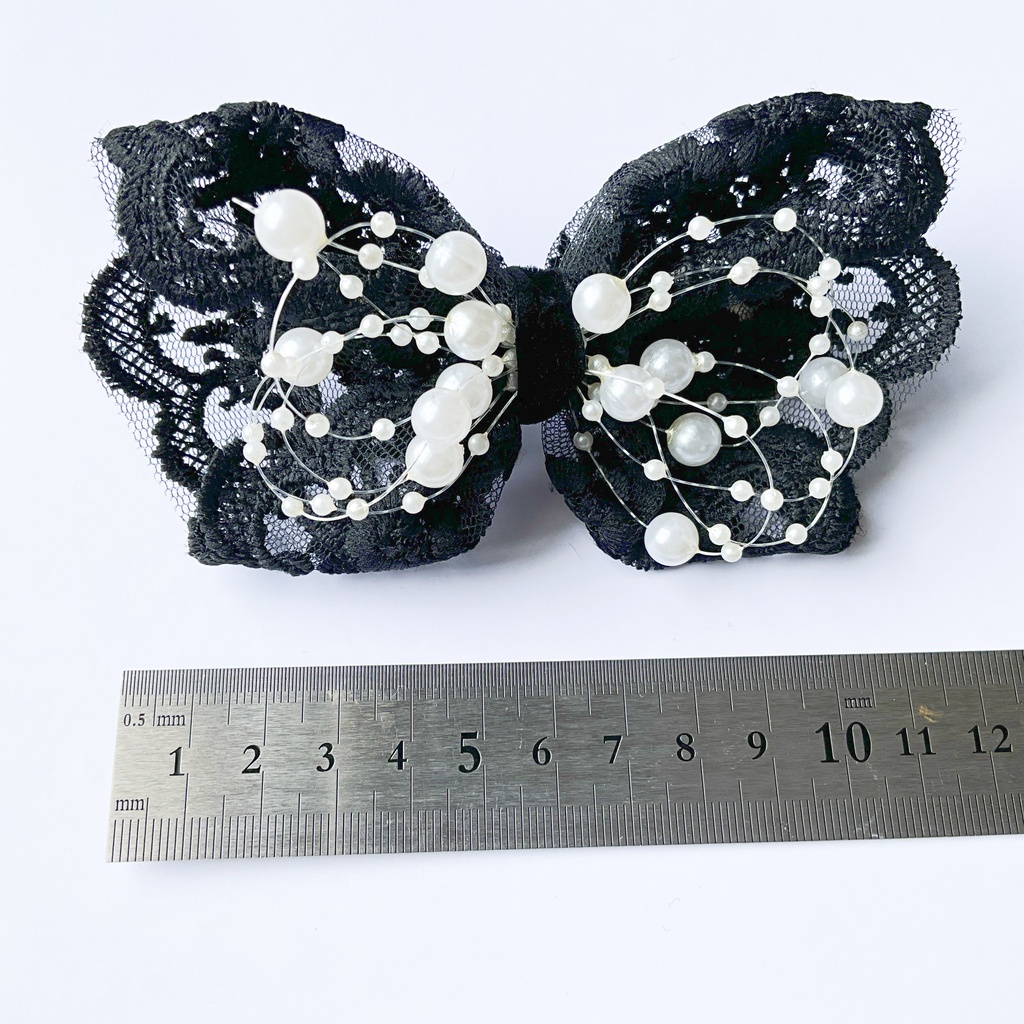 花柄レースのパールリボンバレッタ