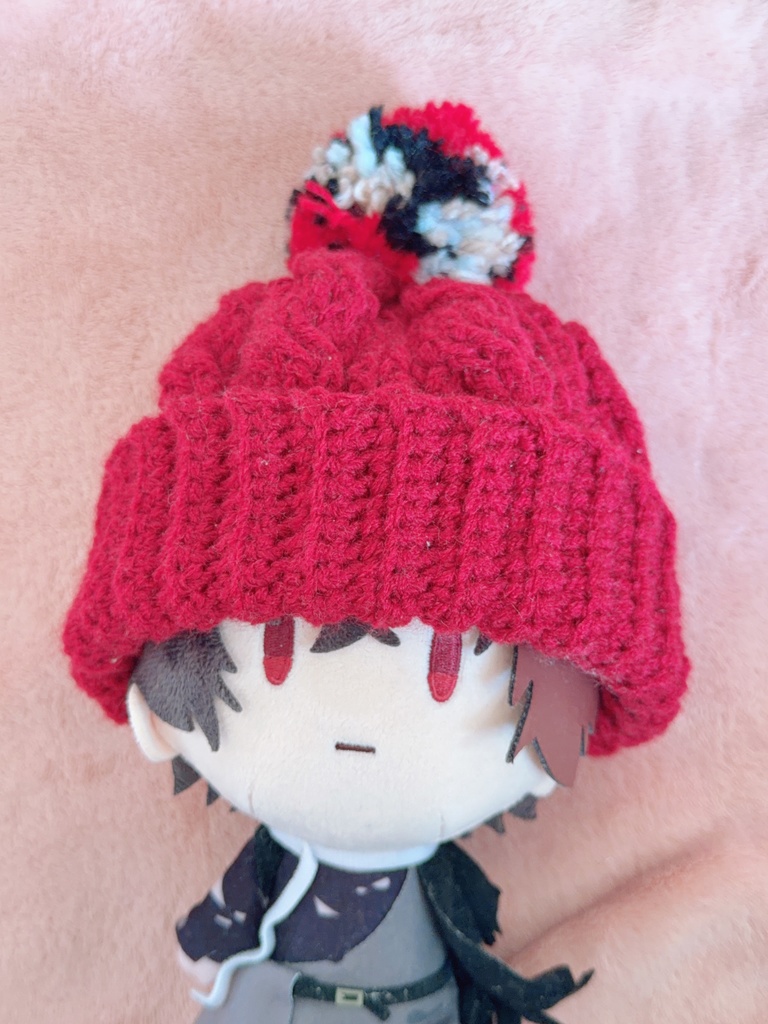 縄編み模様ぽんぽんニット帽子