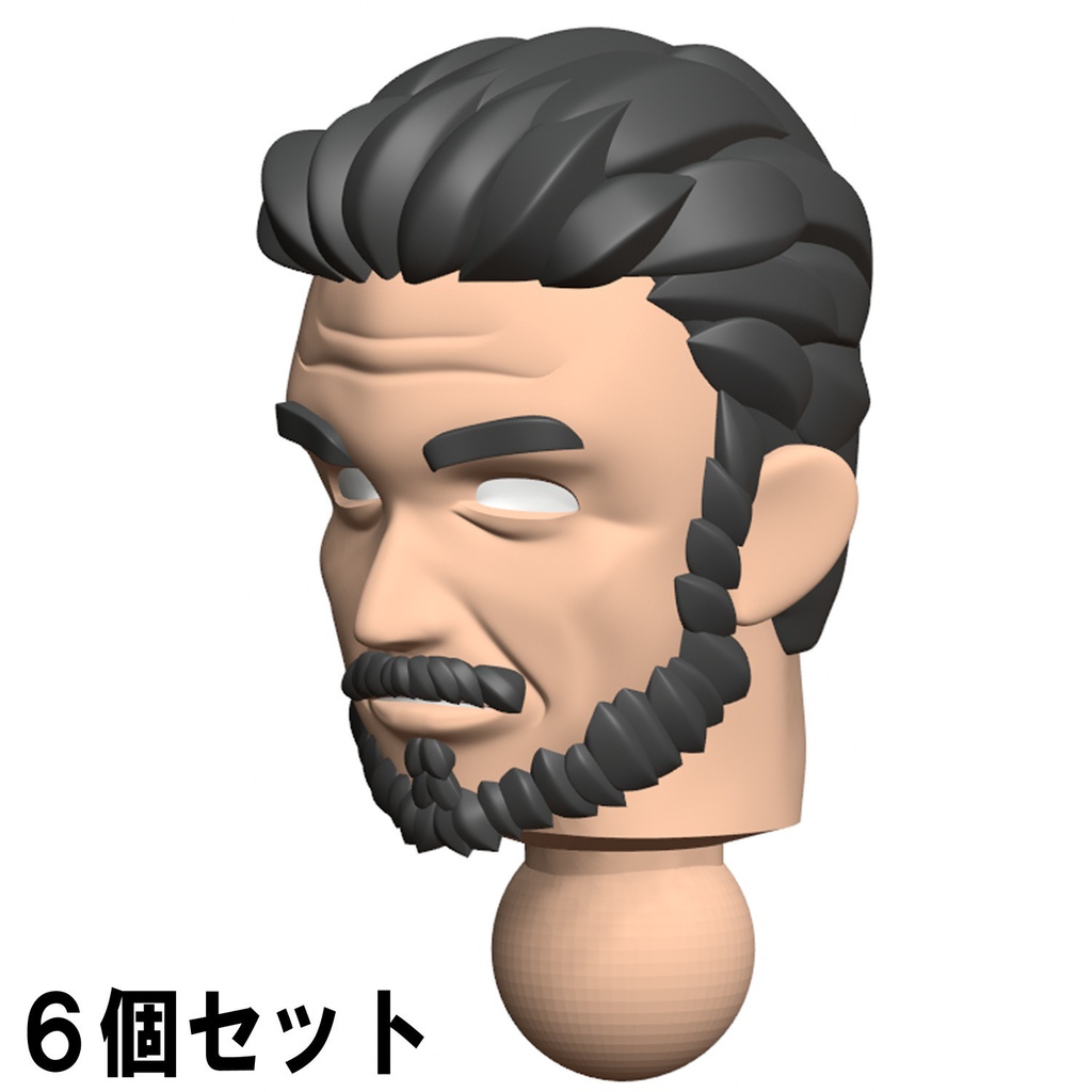 【3Dプリンター出力品】カスタム頭部パーツ　男性　中年　ヒゲ