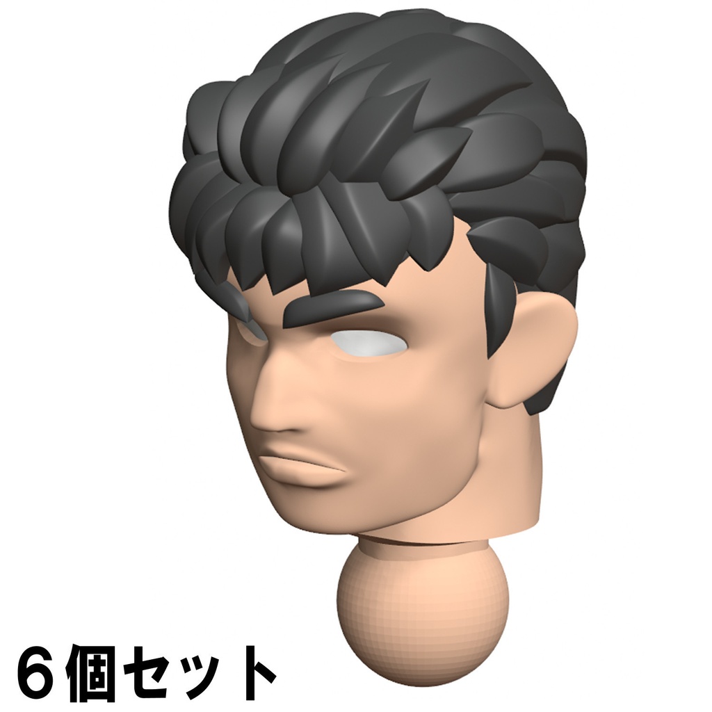 【3Dプリンター出力品】カスタム頭部パーツ　男性　若者B　短髪