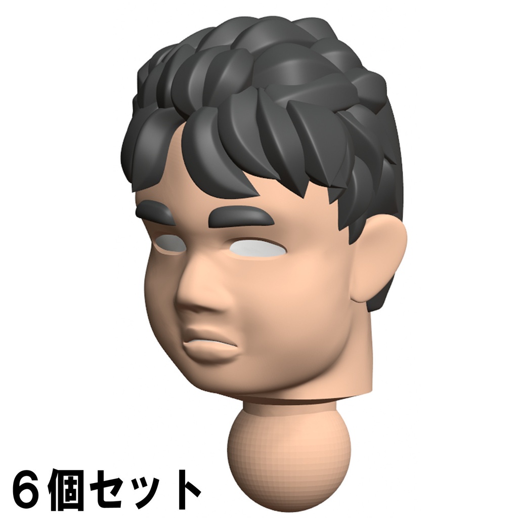 【3Dプリンター出力品】カスタム頭部パーツ　男性　太め　モジャモジャ