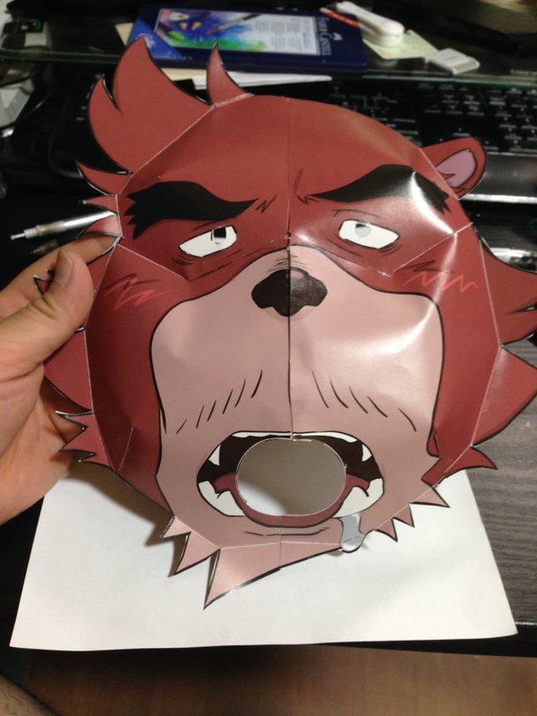 『熊徹おめん』(立体お面のペーパークラフト)