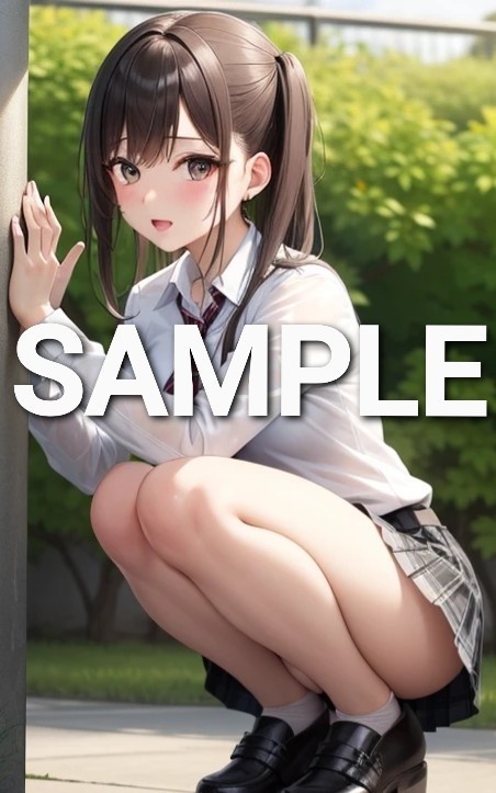 しゃがみJKのイラスト