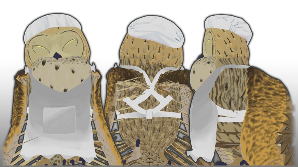 カチャトリ3Dモデル【給食調理員フクロウ】