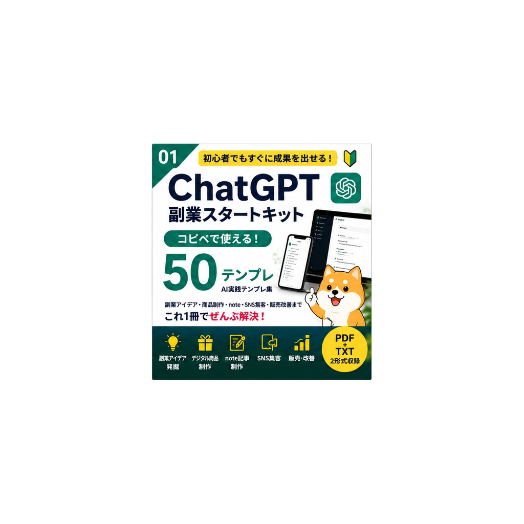 ChatGPT副業スタートキット｜コピペで使えるAI実践テンプレ50選