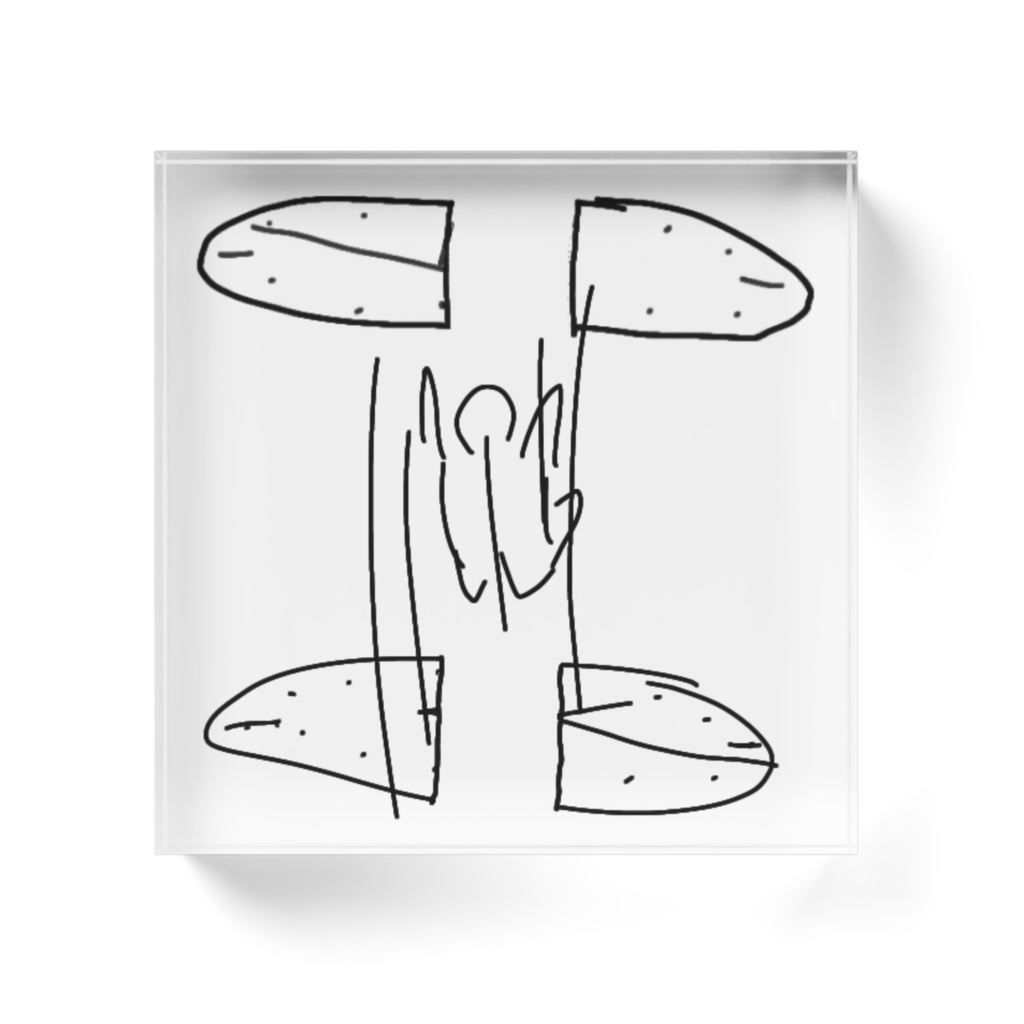 時計の隙間から隙間へ落下し続ける人のアクリルブロック 白引き