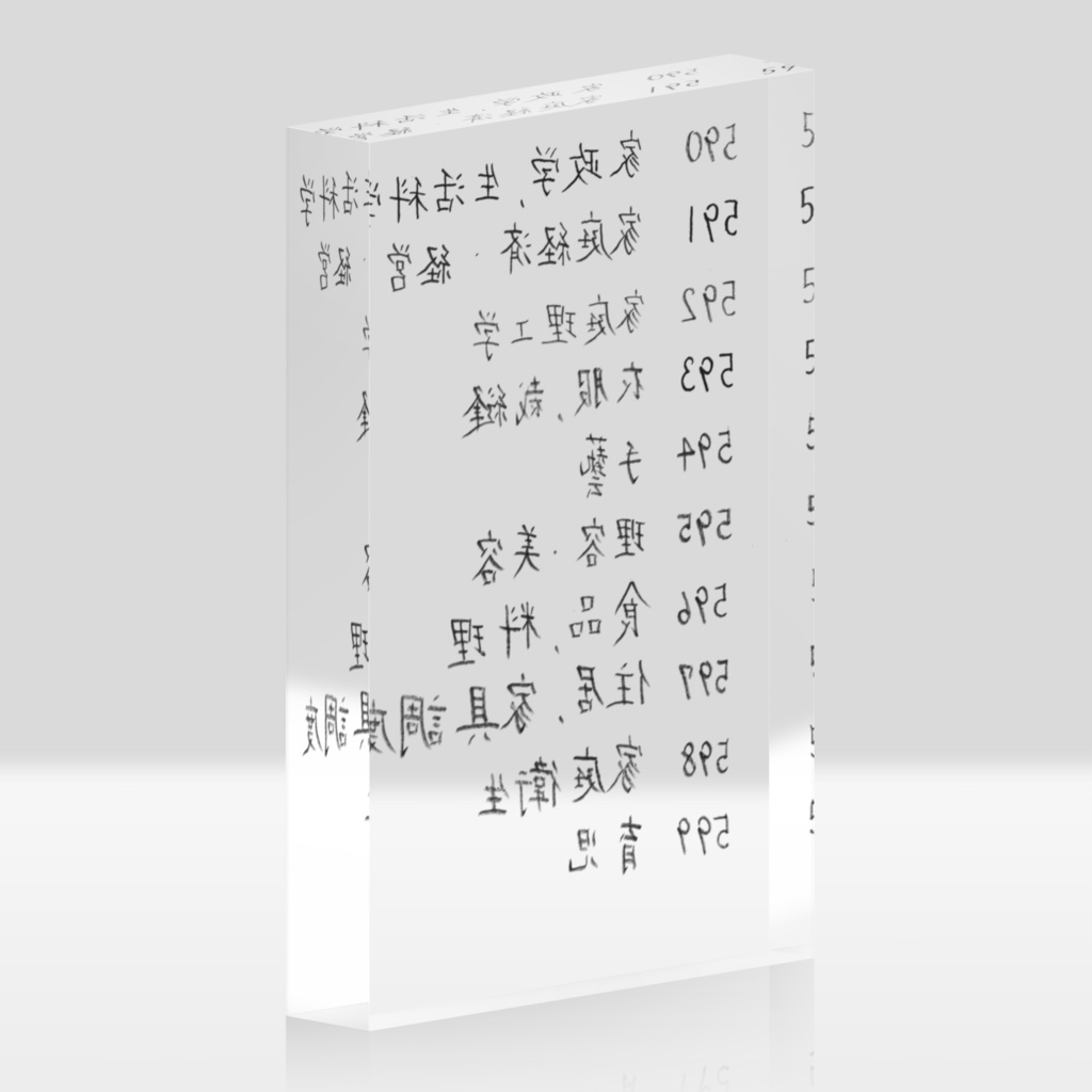 日本十進分類表区分表 Nippon Decimal Classification 59 アクブロ Acrilic Block 反転 reverse