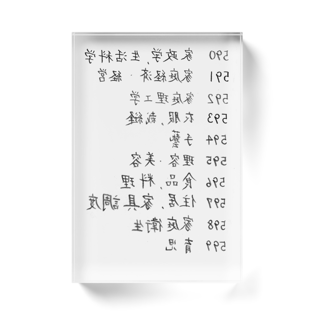 日本十進分類表区分表 Nippon Decimal Classification 59 アクブロ Acrilic Block 反転 reverse