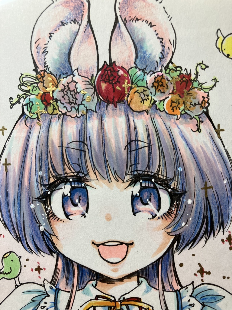 ウサ耳少女　オリジナル 手描きイラスト 寸松庵