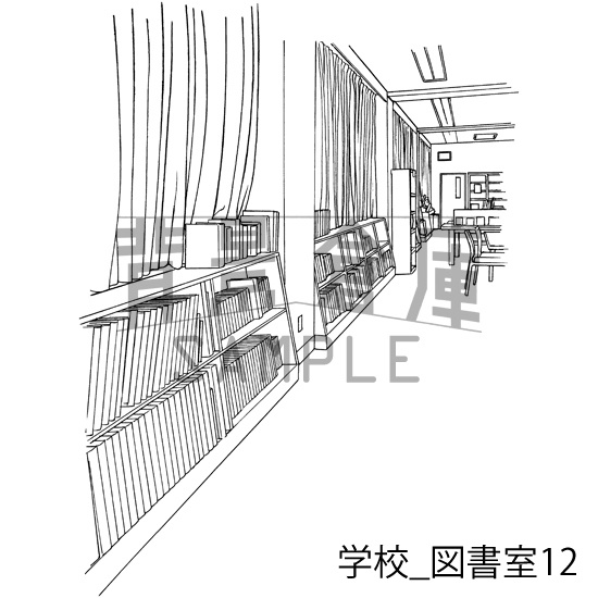 学校の背景集_セット23(図書室)