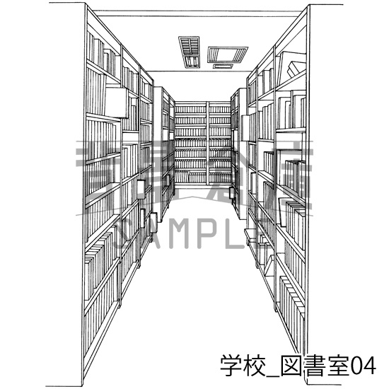 学校の背景集_セット23(図書室)