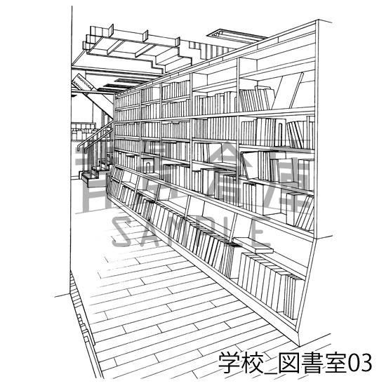 学校の背景集_セット23(図書室)