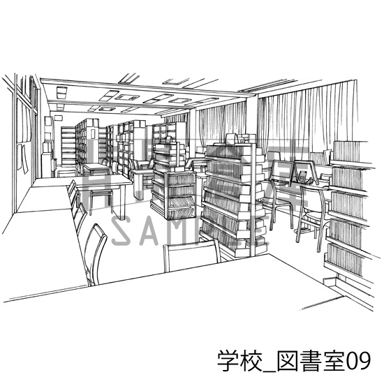 学校の背景集_セット23(図書室)