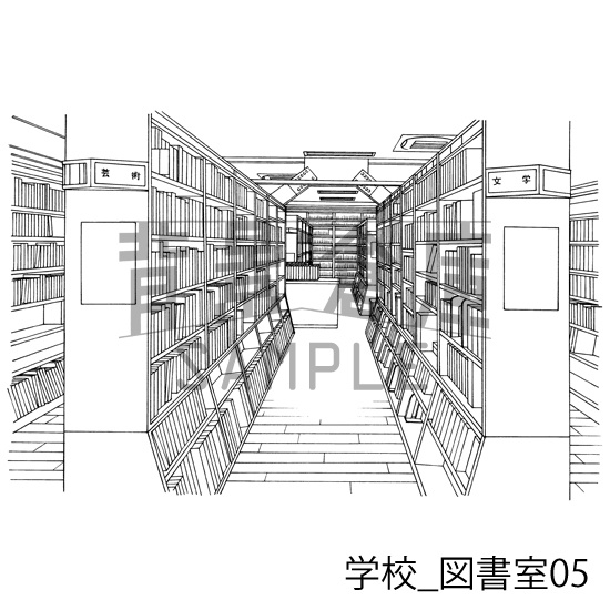 学校の背景集_セット23(図書室)