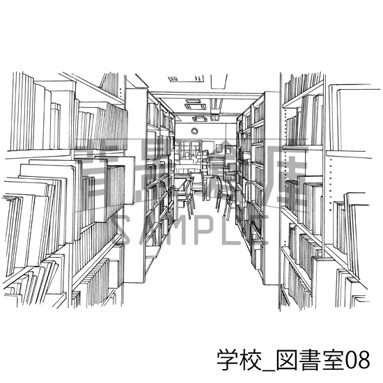 学校の背景集_セット23(図書室)