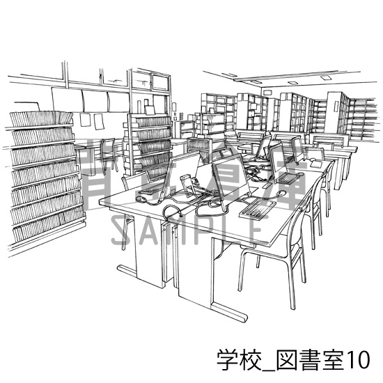 学校の背景集_セット23(図書室)
