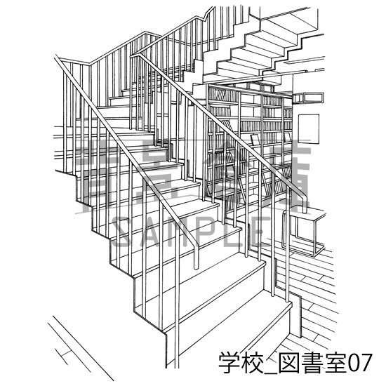 学校の背景集_セット23(図書室)
