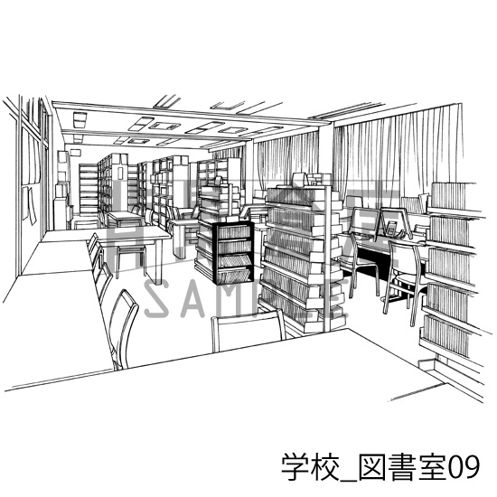 学校の背景集_セット23(図書室)