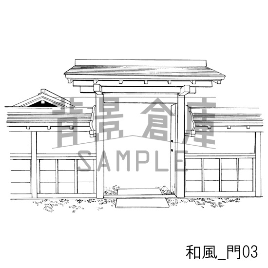 和風の背景_セット2(縁側 塀 門)