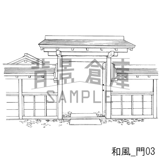 和風の背景_セット2(縁側 塀 門)