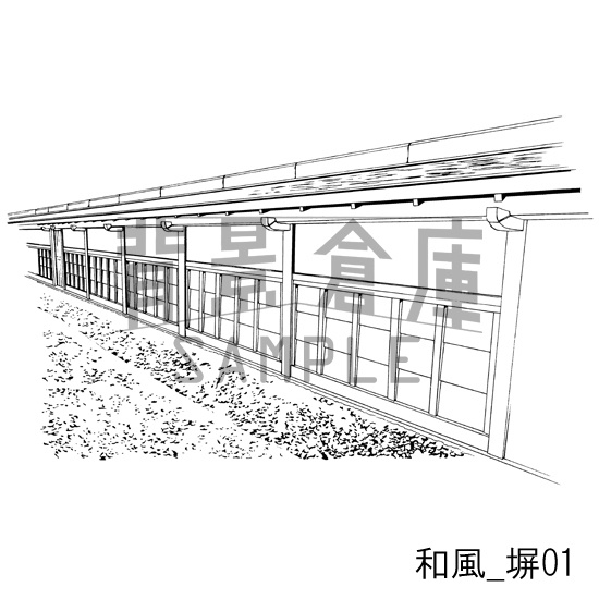 和風の背景_セット2(縁側 塀 門)