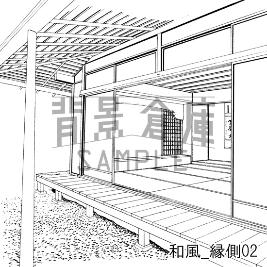 和風の背景_セット2(縁側 塀 門)