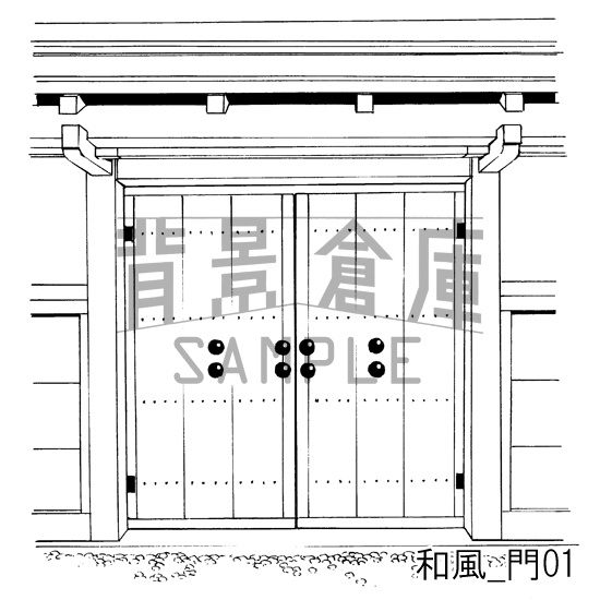 和風の背景_セット2(縁側 塀 門)