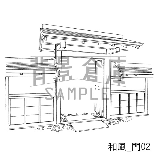 和風の背景_セット2(縁側 塀 門)