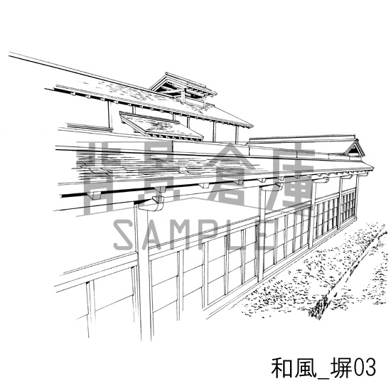 和風の背景_セット2(縁側 塀 門)