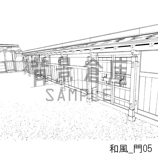 和風の背景_セット2(縁側 塀 門)
