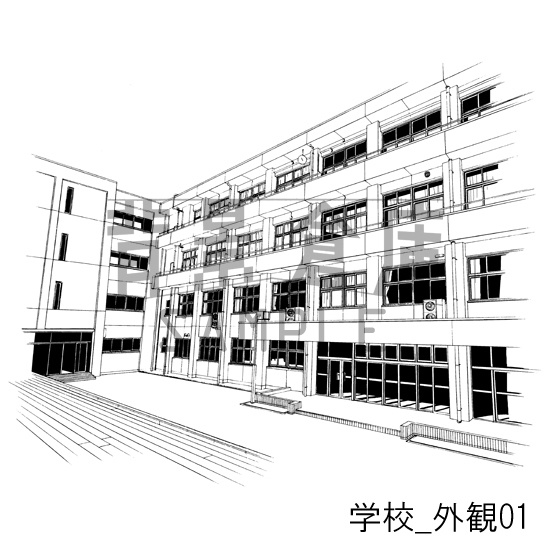 学校の背景集_セット10(外観)