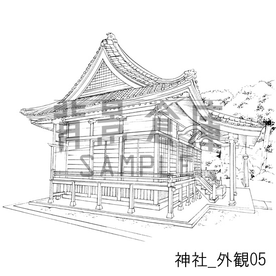 神社の背景集_セット1(外観 参道)