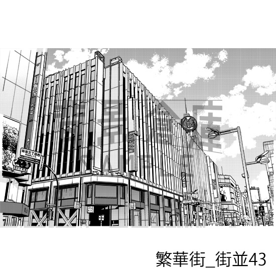 繁華街の背景集_セット8(街並)_トーン