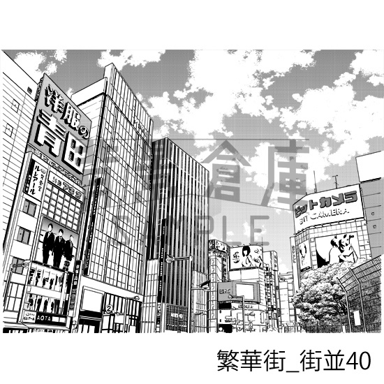 繁華街の背景集_セット8(街並)_トーン