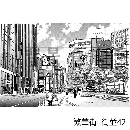 繁華街の背景集_セット8(街並)_トーン