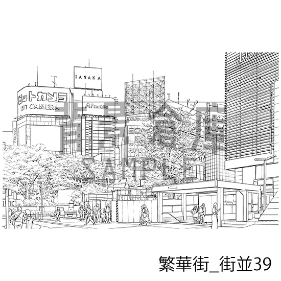 繁華街の背景集_セット8(街並)_トーン