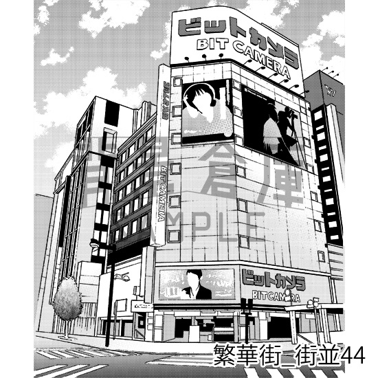 繁華街の背景集_セット8(街並)_トーン