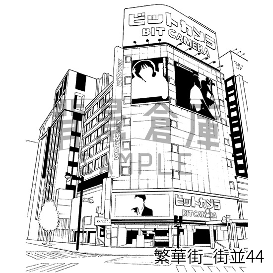 繁華街の背景集_セット8(街並)_トーン