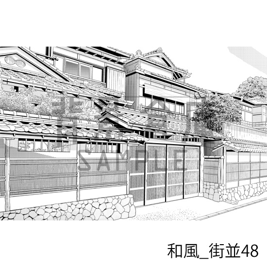 和風の背景集_セット25(街並)_トーン