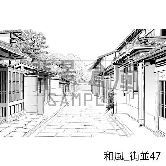 和風の背景集_セット25(街並)_トーン