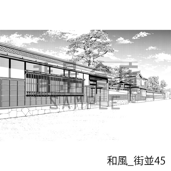 和風の背景集_セット25(街並)_トーン