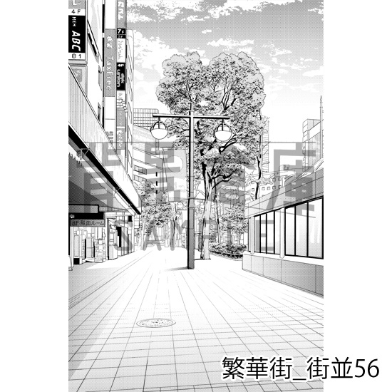 繁華街の背景集_セット10(街並)_トーン