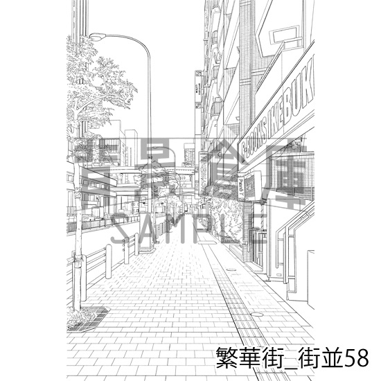 繁華街の背景集_セット10(街並)_トーン