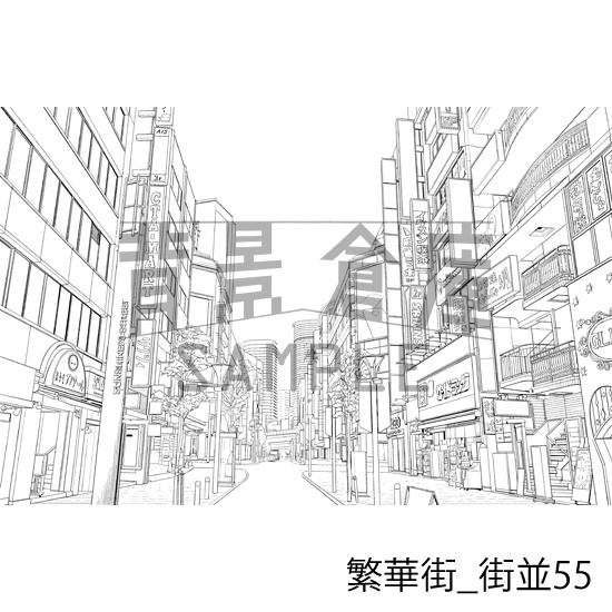 繁華街の背景集_セット10(街並)_トーン