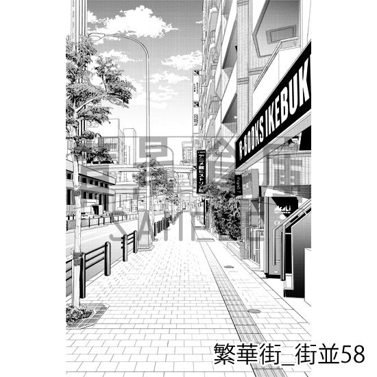 繁華街の背景集_セット10(街並)_トーン